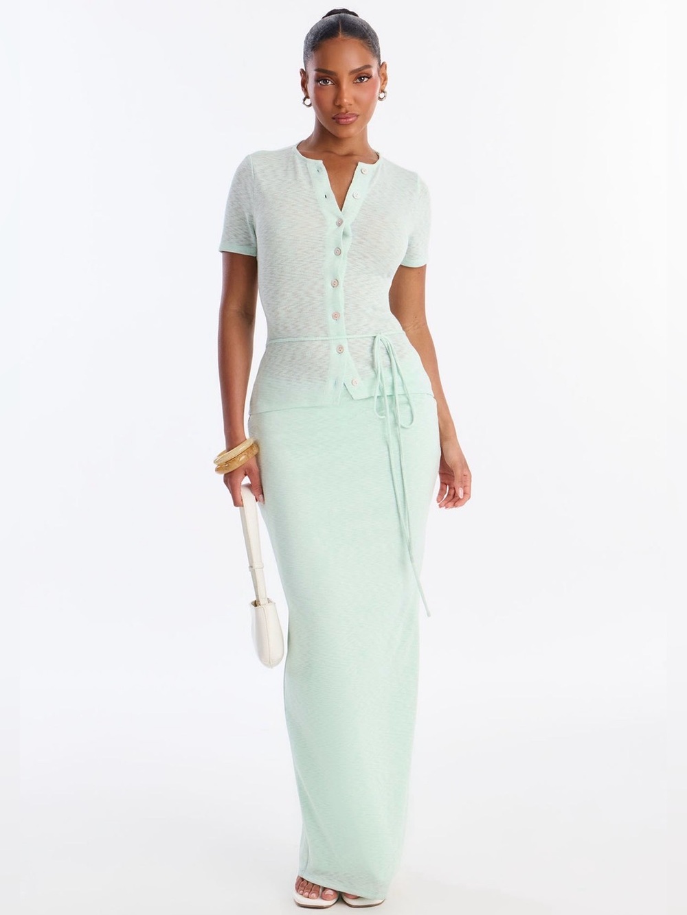 Fashion Nova Sara Button Up Maxi Dress - Sage